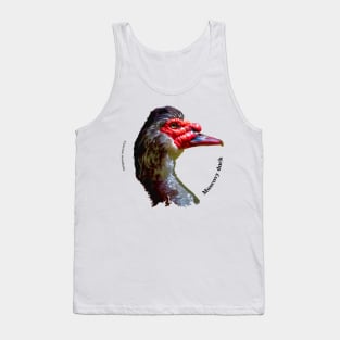 Muscovy duck head pin black text Tank Top